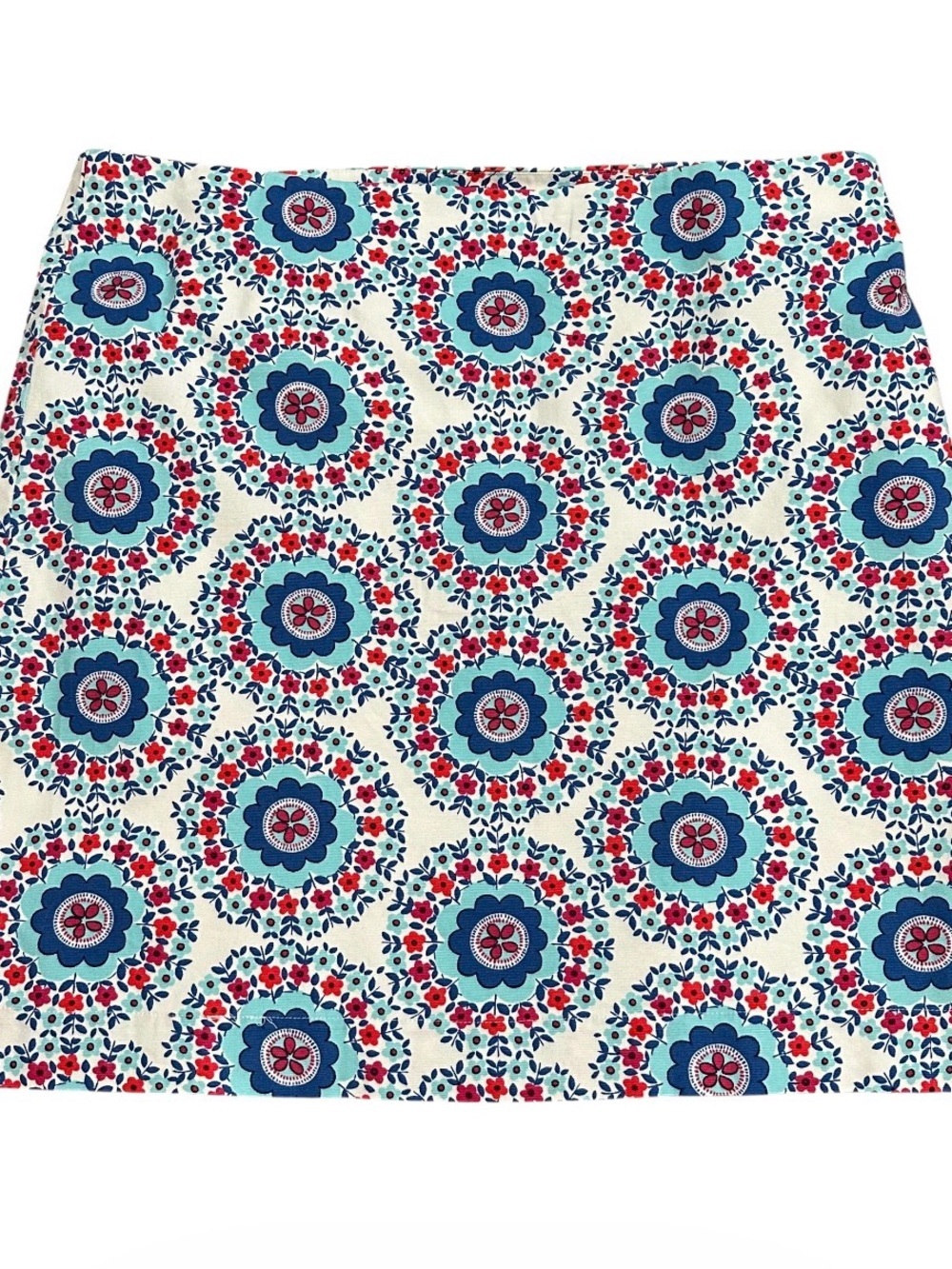 Talbots Cream Skirt with Blue and Red Floral Medallions size 14